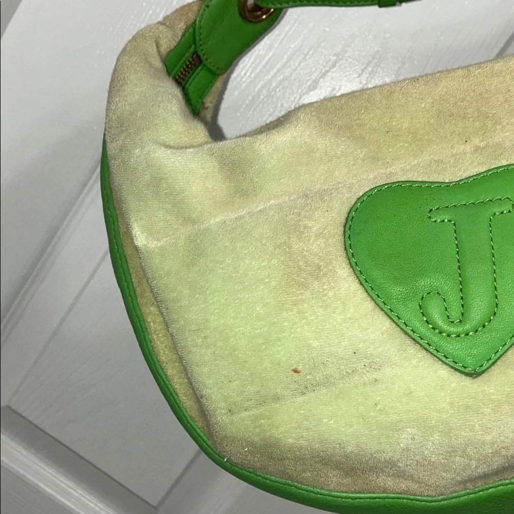 Y2K VINTAGE JUICY COUTURE Viva La Juicy Green VELOUR LEATHER Hobo Bag PURSE